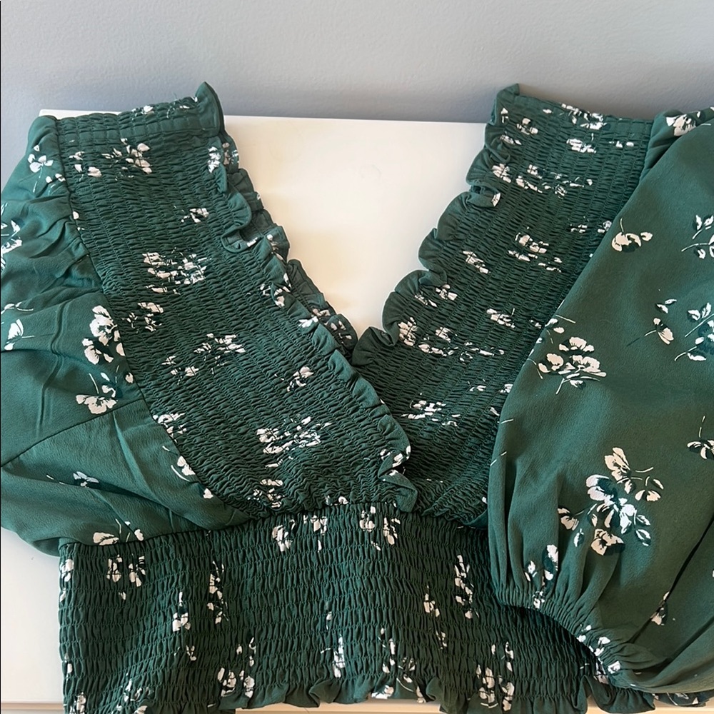 Green Floral Smocked Top